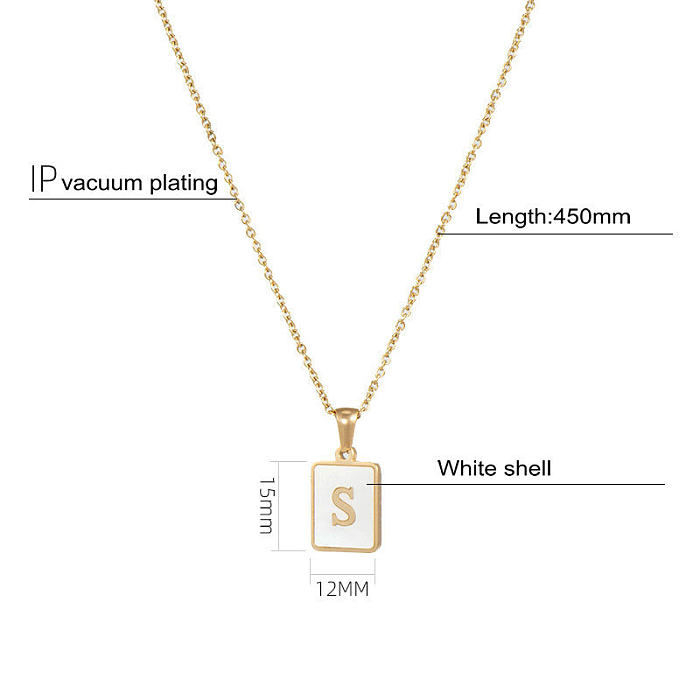Trendige Halskette aus Edelstahl mit rechteckiger Muschelform aus 18 Karat Gold