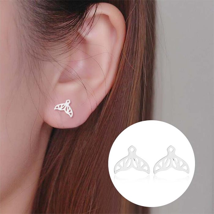 1 Pair Sweet Fish Tail Polishing Plating Stainless Steel  18K Gold Plated Ear Studs