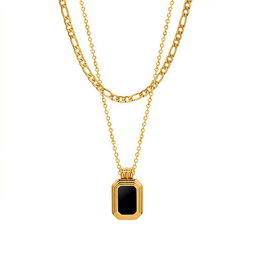 1 Piece Retro Square Stainless Steel Plating Layered Necklaces