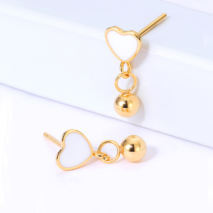 Creative Simple Stainless Steel  Electroplating 18K Gold Heart Bead Pendant Earrings