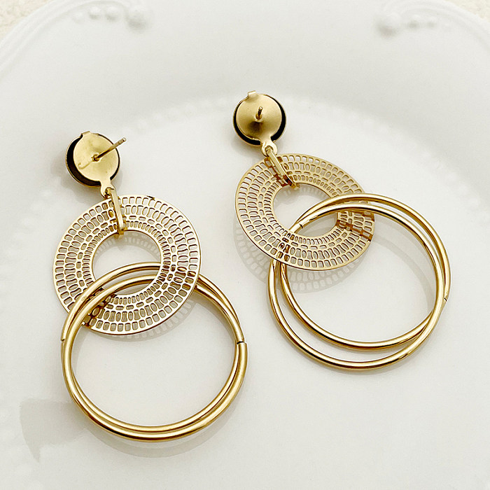1 Pair Casual Retro Artistic Round Plating Stainless Steel  Gold Plated Drop Earrings