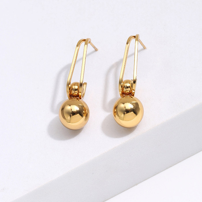 Pendientes retros de bola de oro electrochapados de acero inoxidable de joyería simple de moda