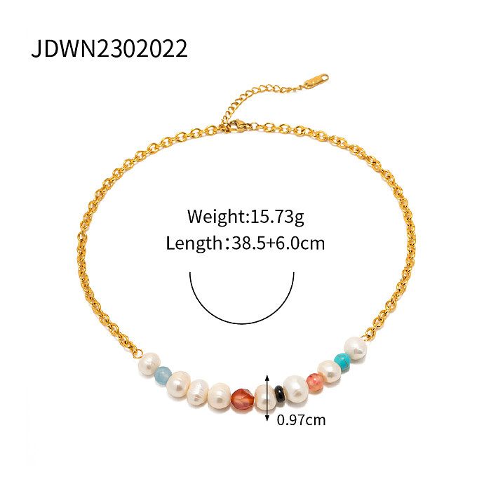 IG Style Streetwear Geometrische Edelstahl-Steinbeschichtung, 18 Karat vergoldete Halskette