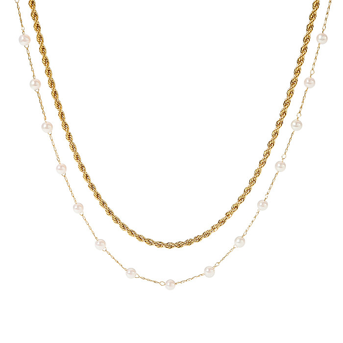 Collier de perles torsadées Double couche en acier inoxydable pour femmes, mode européenne et américaine Ins, Design minoritaire