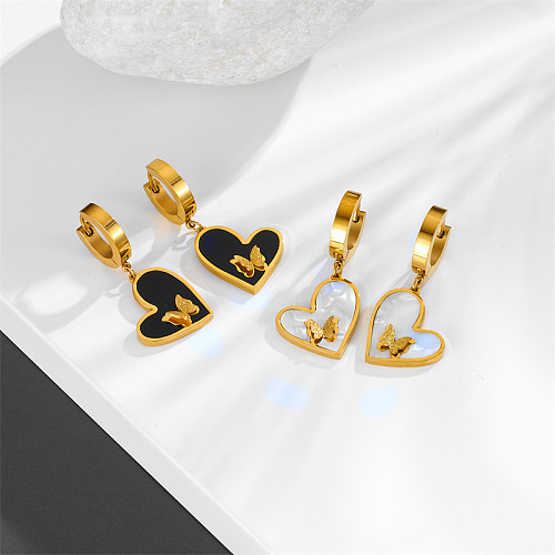 1 Pair Retro Simple Style Heart Shape Plating Inlay Stainless Steel Zircon Earrings