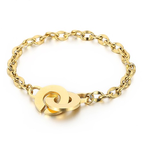 Bracelet de Couple créatif en acier inoxydable, chaîne ovale géométrique, bijoux