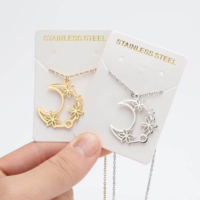 1 Piece Fashion Human Face Letter Moon Stainless Steel Plating Hollow Out Pendant Necklace