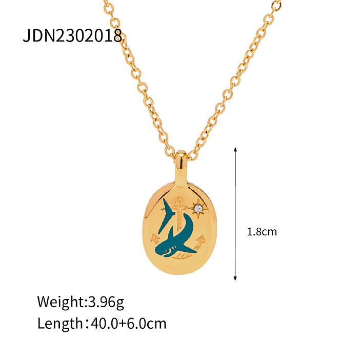 INS Style Coconut Tree Flower Butterfly Stainless Steel  Enamel Plating Inlay Rhinestones 18K Gold Plated Pendant Necklace