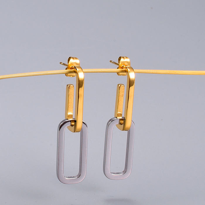 Boucle d'oreille carrée asymétrique, chaîne brillante Simple, vente en gros de bijoux