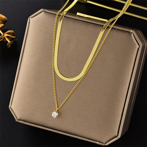 1 Piece Fashion Geometric Stainless Steel Inlay Zircon Layered Necklaces