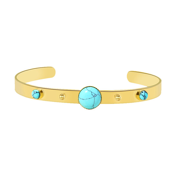 IG Style French Style Round Stainless Steel 14K Gold Plated Turquoise Bangle In Bulk