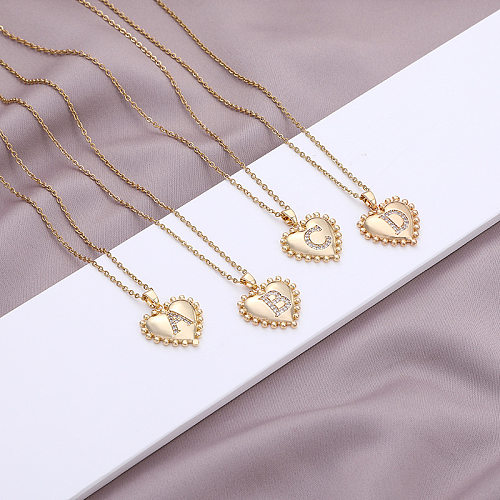 1 Piece Fashion Letter Heart Shape Stainless Steel  Copper Inlay Zircon Pendant Necklace