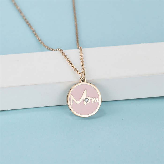 Casual Simple Style Letter Stainless Steel  Stainless Steel Polishing Plating Inlay Diamond Rose Gold Plated Pendant Necklace