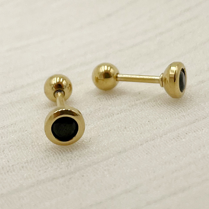 1 Pair Simple Style Round Plating Inlay Stainless Steel  Zircon Gold Plated Ear Studs