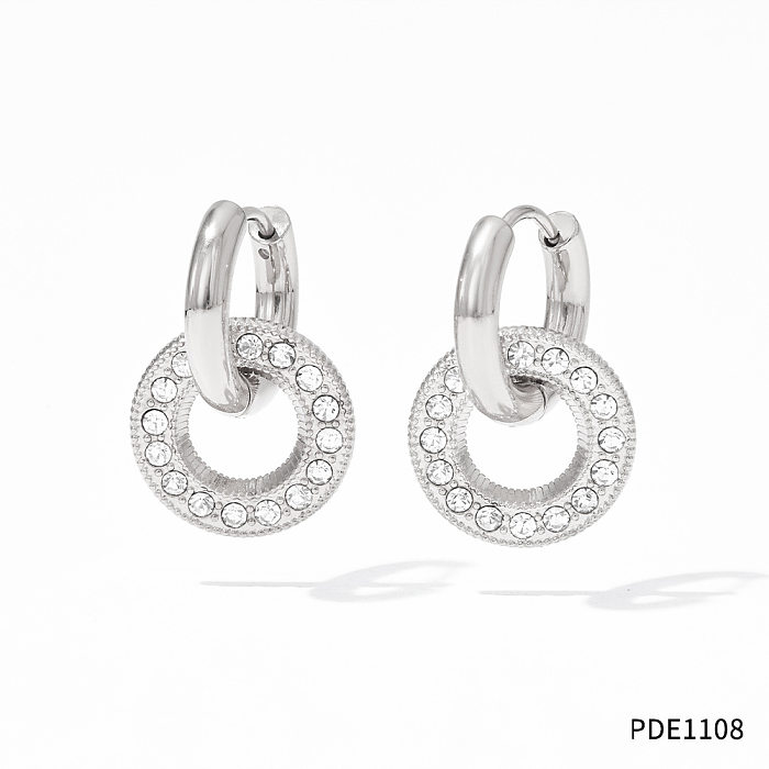 1 paire de boucles d'oreilles en acier inoxydable avec incrustation de placage géométrique de Style classique, pierres précieuses artificielles
