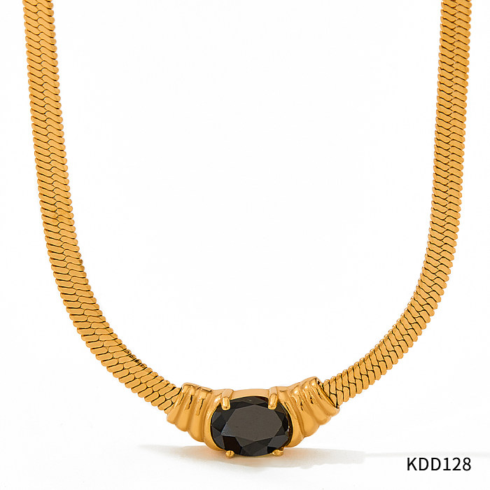 Schlichter Stil, einfarbige Halskette aus Edelstahl mit Zirkoneinlage