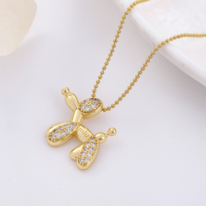 Cute Basic Classic Style Dog Stainless Steel  Inlay Rhinestones Pendant Necklace