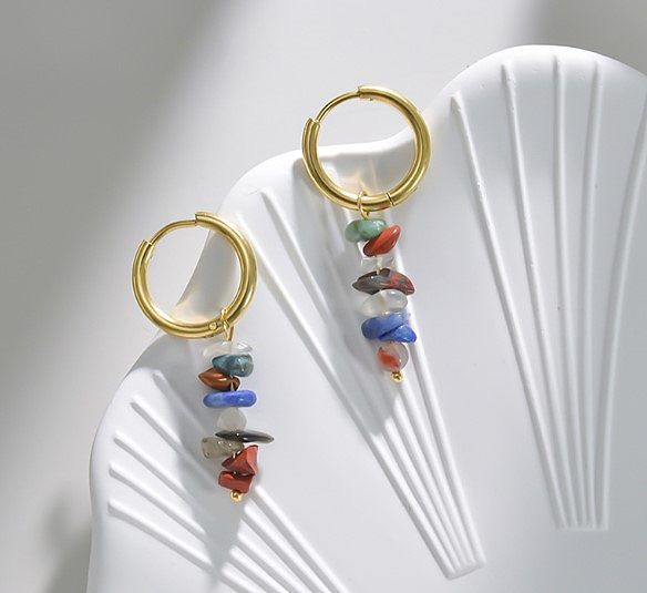 Modische geometrische Edelstahl-Ohrringe mit Naturstein-Beschichtung, 1 Paar