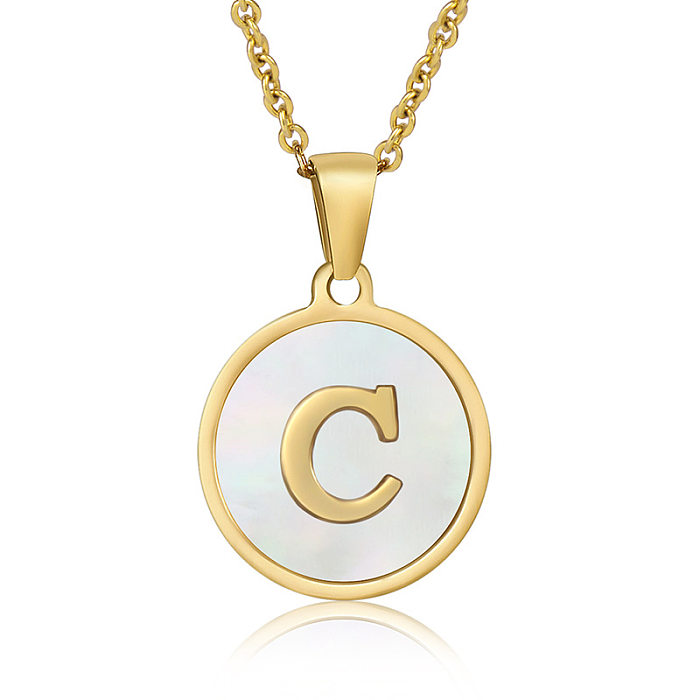 Simple Style Round Letter Stainless Steel  Pendant Necklace Gold Plated Shell Stainless Steel  Necklaces