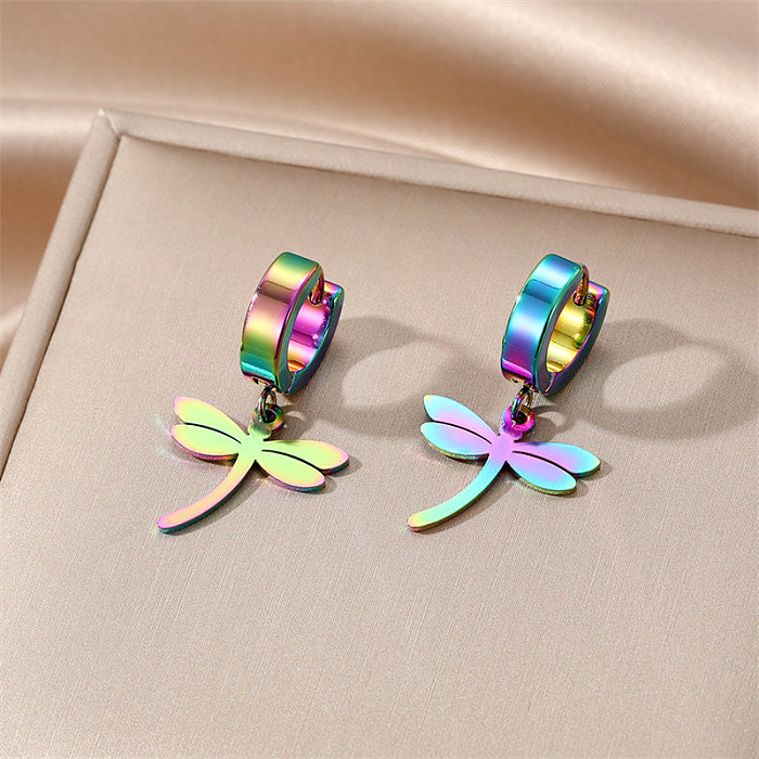 1 Pair Hip-Hop Simple Style Feather Dragonfly Bow Knot Stainless Steel  Plating Dangling Earrings