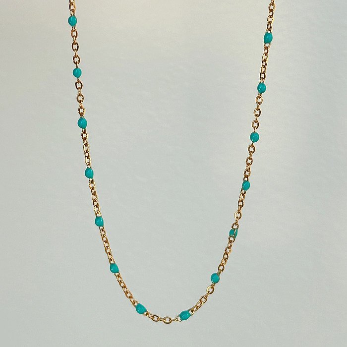 Lässige hawaiianische, farbenfrohe Halskette aus Edelstahl mit Epoxidbeschichtung und 18 Karat vergoldet