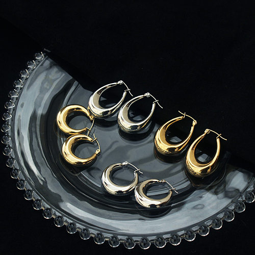 Fashion Solid Color Stainless Steel Hoop Earrings 1 Pair