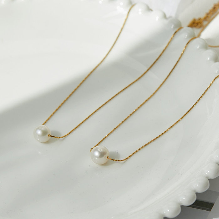 Collier de Perles de Style Féerique en Acier Inoxydable Plaqué Or 1 Pièce