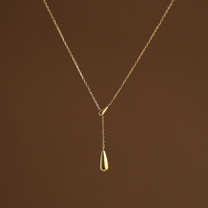 Collier avec pendentif en forme de gouttelettes d'eau de style simple, plaqué en acier inoxydable, 1 pièce