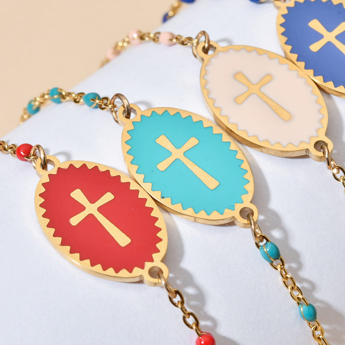 Bracelets en acier inoxydable avec croix de style simple en vrac
