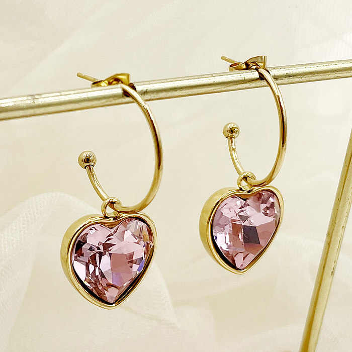 1 Pair Lady Sweet Heart Shape Plating Inlay Stainless Steel  Zircon Gold Plated Drop Earrings
