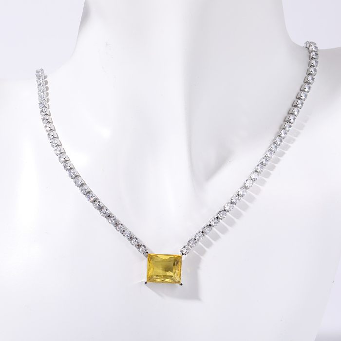 Simple Style Square Water Droplets Stainless Steel Plating Inlay Zircon 18K Gold Plated Pendant Necklace