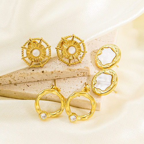 1 par de pendientes de circonio con perlas artificiales de acero inoxidable con incrustaciones geométricas de estilo Simple estilo IG