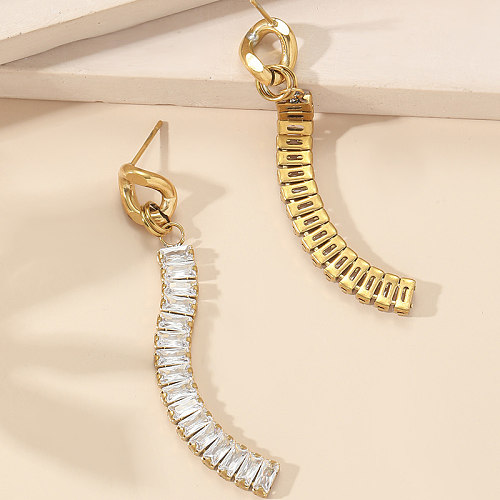 1 Pair Casual Elegant Luxurious Square Inlay Stainless Steel Zircon 18K Gold Plated Drop Earrings