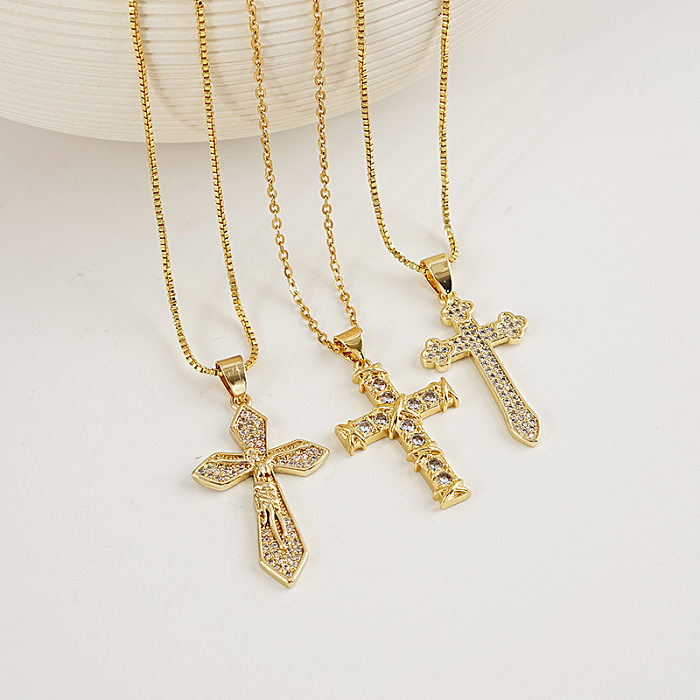 Collier croix pour femmes, pendentif en or 18 carats et Zircon, chaîne de pull en acier inoxydable