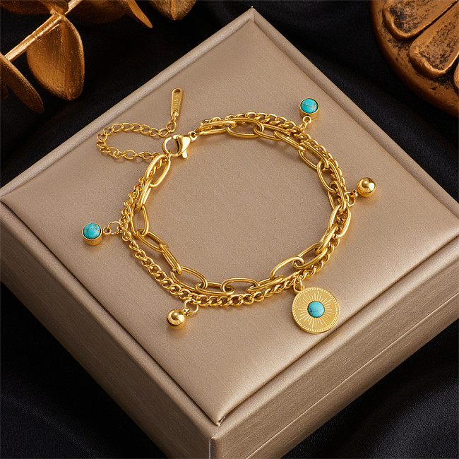 Fashion Round Titanium Steel Layered Turquoise Bracelets