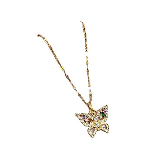 Halskette mit Anhänger im Ethno-Stil, Schmetterling, Edelstahl, Kupfer-Inlay, Zirkon