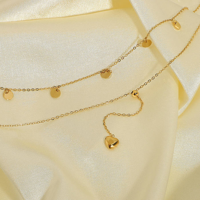Bijoux en gros petits disques pendentif en forme de Y Double couche en acier inoxydable collier bijoux