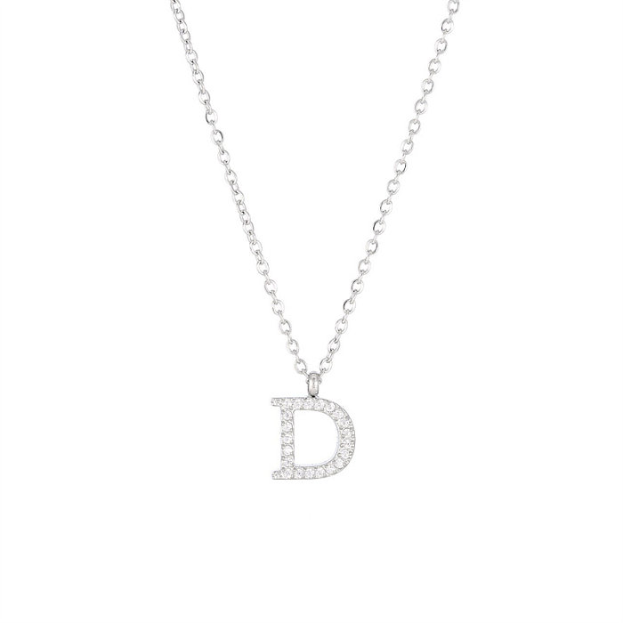 Simple Style Letter Stainless Steel  Plating Inlay Zircon White Gold Plated Gold Plated Pendant Necklace