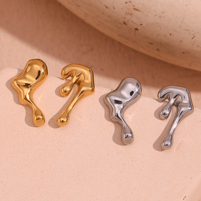1 par de brincos de orelha banhados a ouro 18K, estilo clássico básico, revestimento irregular, aço inoxidável