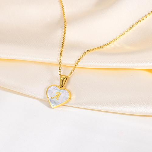 Elegante formato de coração banhado em aço inoxidável colar com pingente banhado a ouro