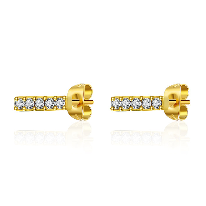 1 Pair Simple Style Round Plating Inlay Stainless Steel  Stainless Steel Zircon Gold Plated Ear Studs