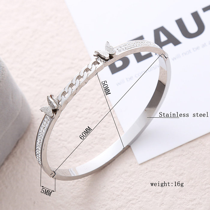 Bracelet en Zircon avec incrustation d'acier inoxydable de papillon de style streetwear simple