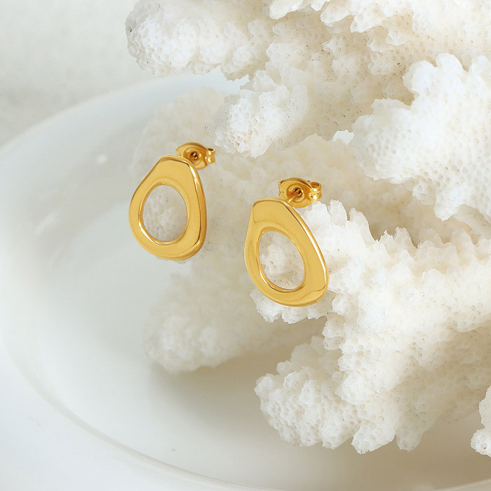 1 Pair Simple Style Solid Color Plating Hollow Out Stainless Steel 18K Gold Plated Ear Studs