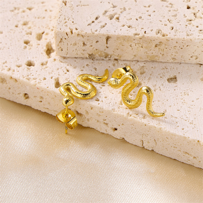 1 Pair Retro Classic Style Snake Stainless Steel  Earrings