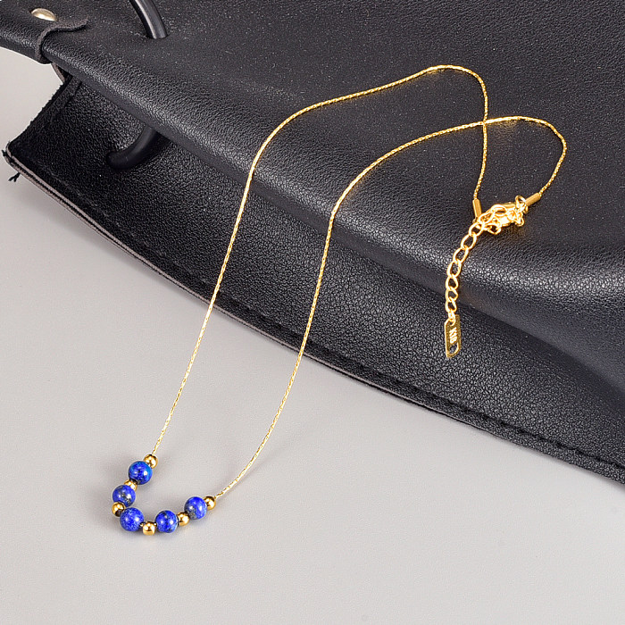 Collier rond en acier inoxydable de Style Vintage, perles de pierres précieuses artificielles, colliers en acier inoxydable