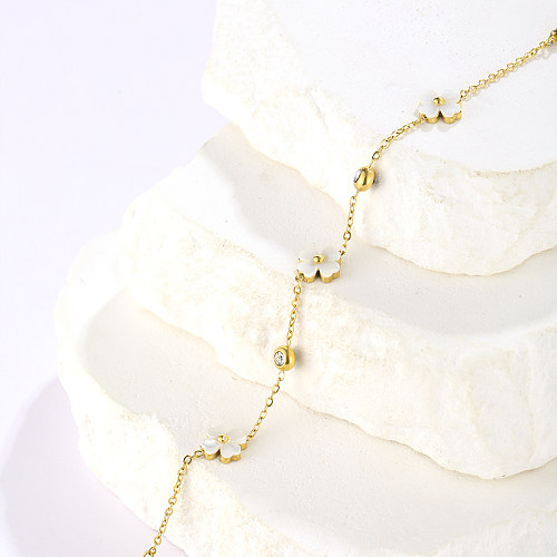 Elegant Streetwear Flower Stainless Steel Plating Inlay Artificial Diamond 18K Gold Plated Bracelets
