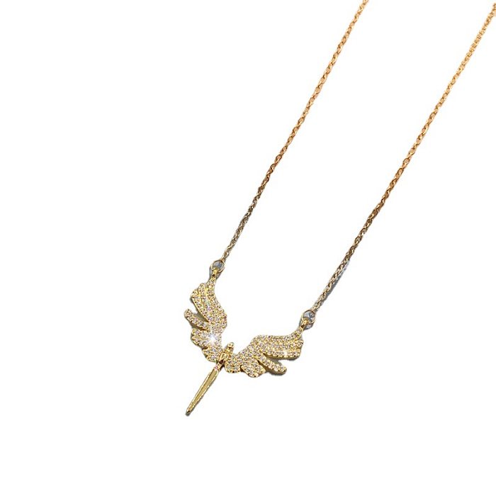 Elegant Angel Stainless Steel Inlay Rhinestones Pendant Necklace
