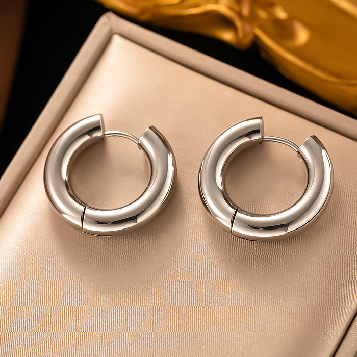 1 Pair Simple Style Round Plating Stainless Steel Hoop Earrings