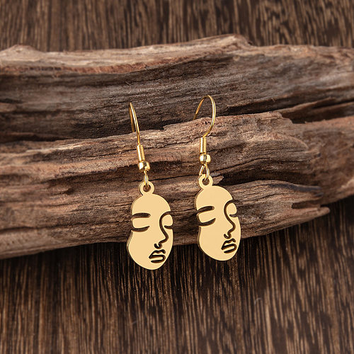 Hip-Hop Human Face Stainless Steel  Hollow Out Drop Earrings 1 Pair