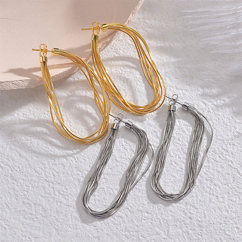 1 paire de boucles d'oreilles pendantes en acier inoxydable plaqué or 18 carats, style moderne, couleur unie